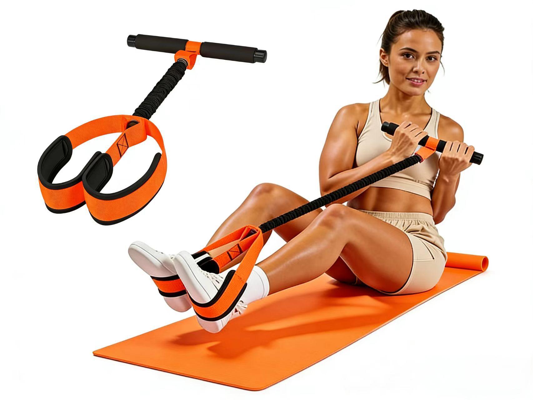 Orange Multifunctional Pedal Resistance Band - Home Fitness Sit-up Assistant with Foot Pedals and Elastic Pull Rope - Full Body Workout Equipment for Abs