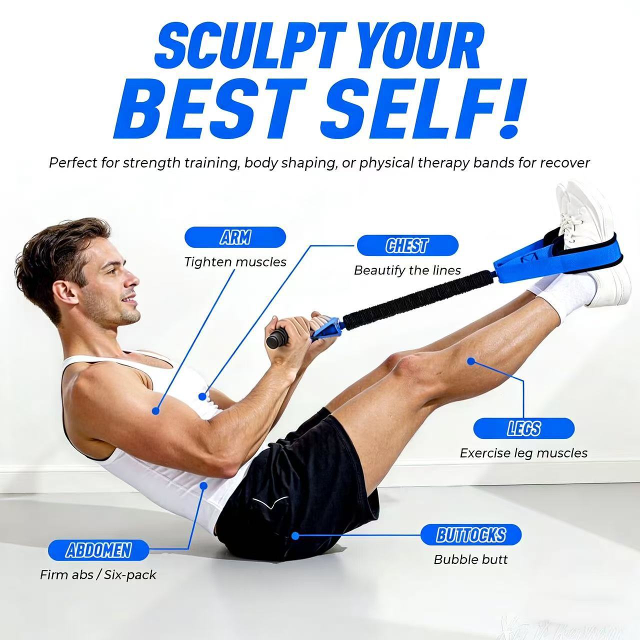 Yellow Multifunctional Pedal Resistance Band - Home Fitness Sit-up Assistant with Foot Pedals and Elastic Pull Rope - Full Body Workout Equipment for Abs