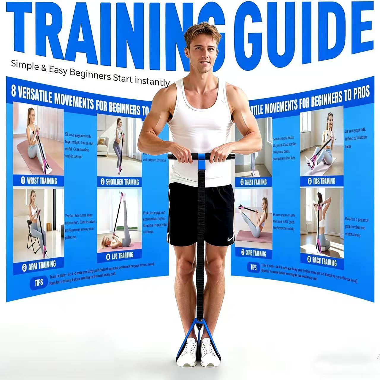 Yellow Multifunctional Pedal Resistance Band - Home Fitness Sit-up Assistant with Foot Pedals and Elastic Pull Rope - Full Body Workout Equipment for Abs