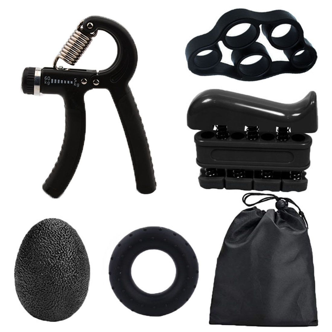 Black 5-Piece Hand Grip Strength Training Set – Adjustable Grip Exerciser
