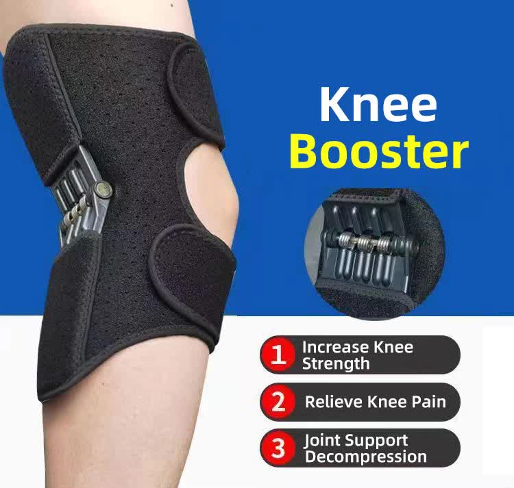 1 Pair Black Adjustable Knee Brace Support with Spring Booster – Patella Stabilizer for Squats