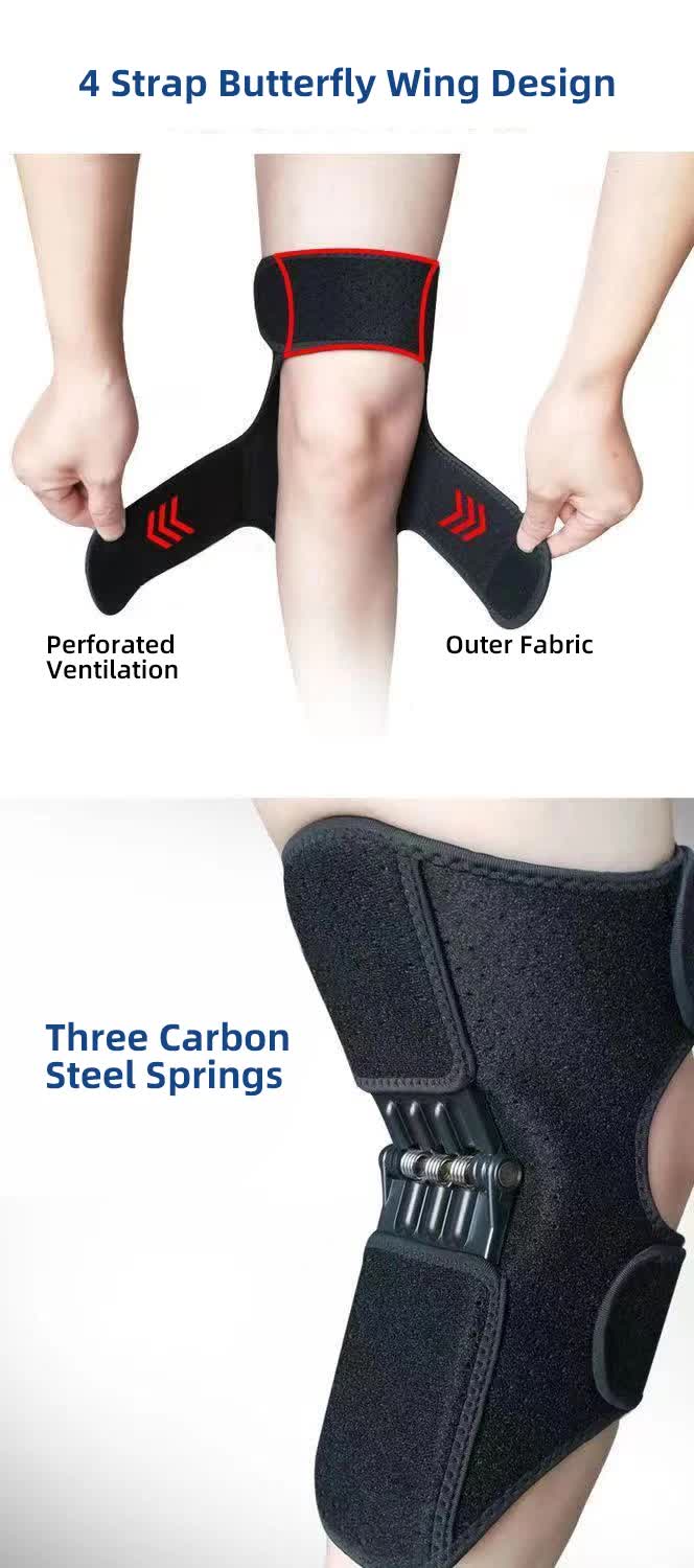 1 Pair Black Adjustable Knee Brace Support with Spring Booster – Patella Stabilizer for Squats