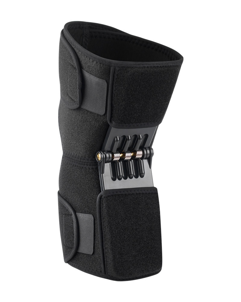 1 Pair Black Adjustable Knee Brace Support with Spring Booster – Patella Stabilizer for Squats