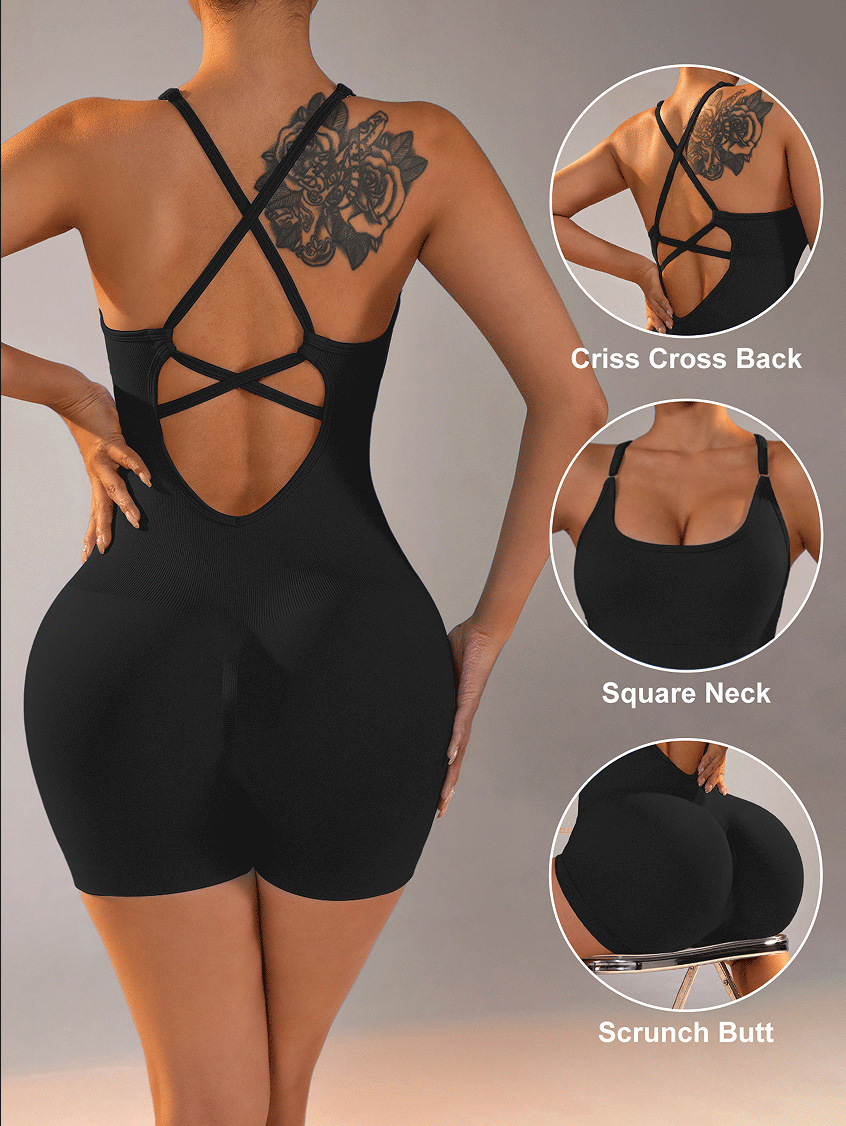 Size S Black Nylon Seamless Yoga Bodysuit - Women's Athletic Romper