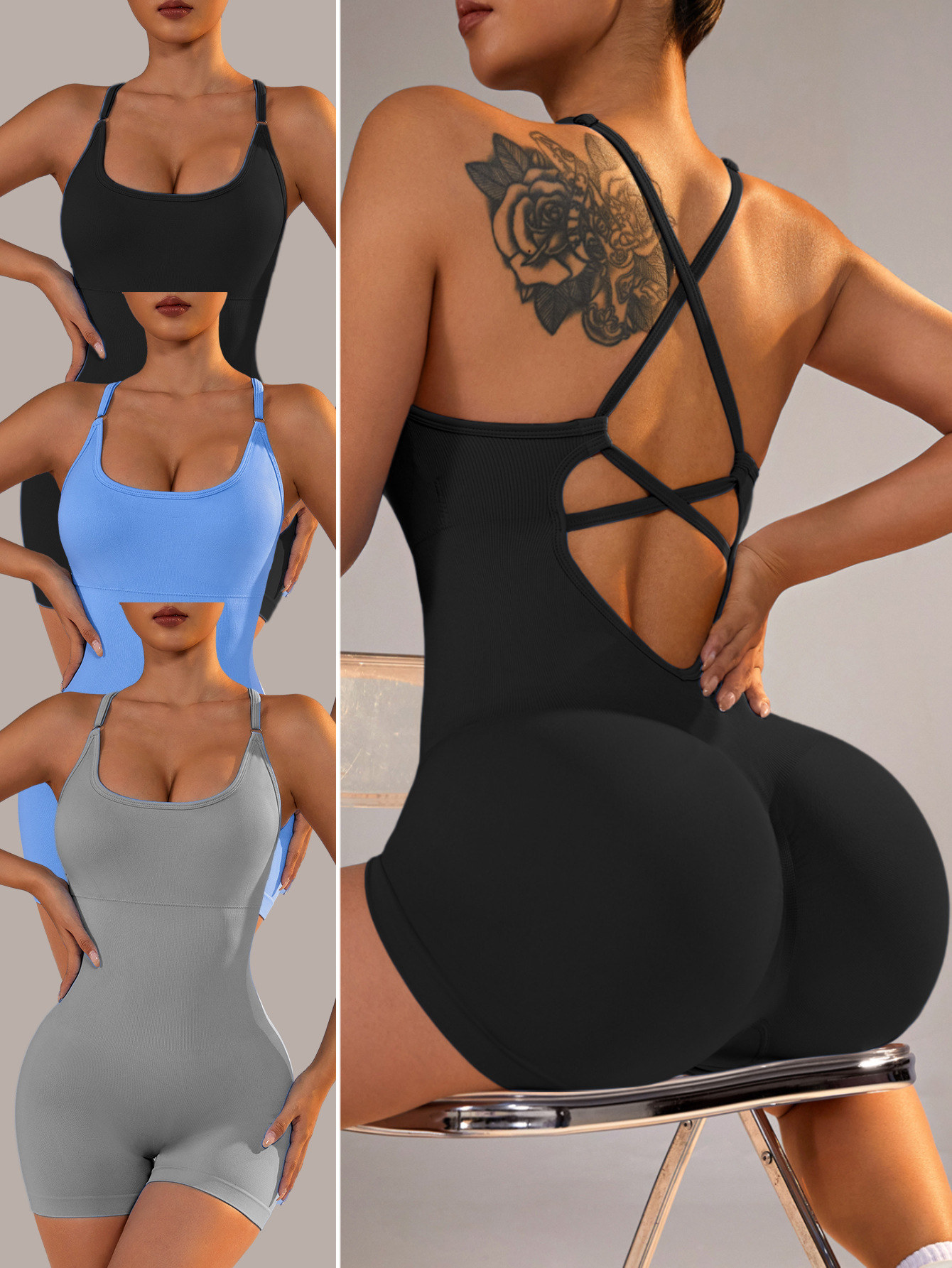 Size S Black Nylon Seamless Yoga Bodysuit - Women's Athletic Romper