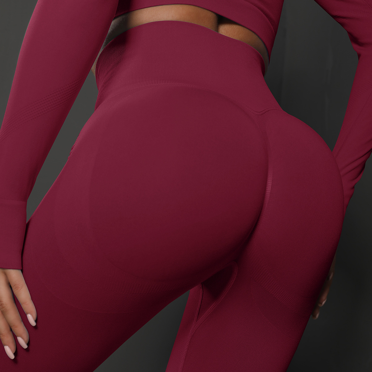 Size L Claret Red Seamless High-Waisted Yoga Pants for Women - Lift Workout Leggings for Running