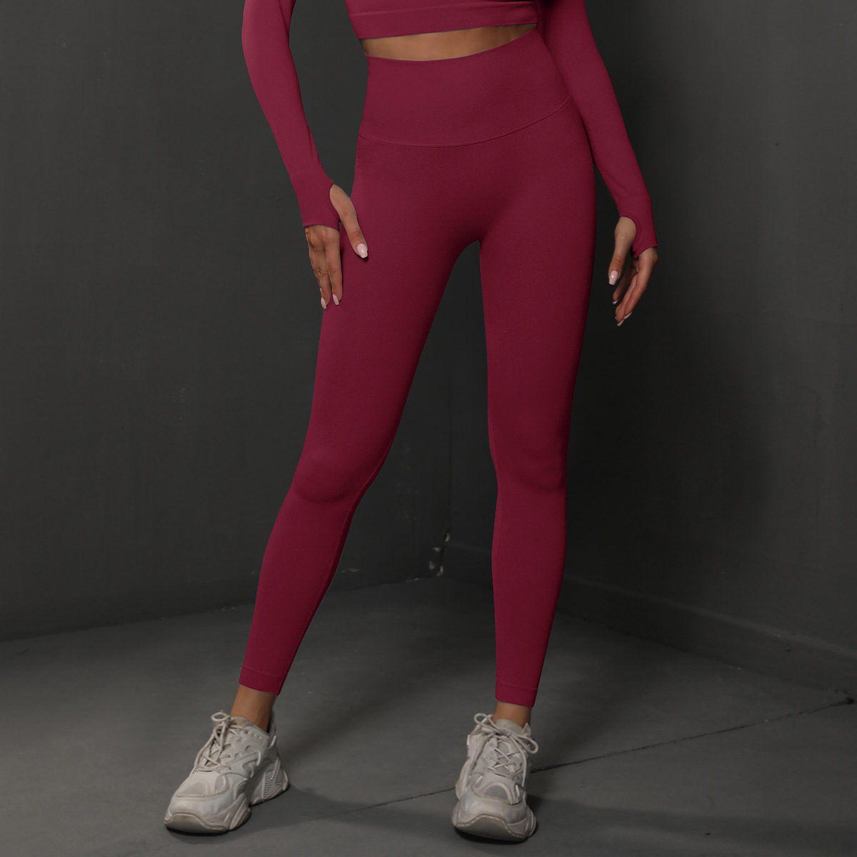 Size L Claret Red Seamless High-Waisted Yoga Pants for Women - Lift Workout Leggings for Running