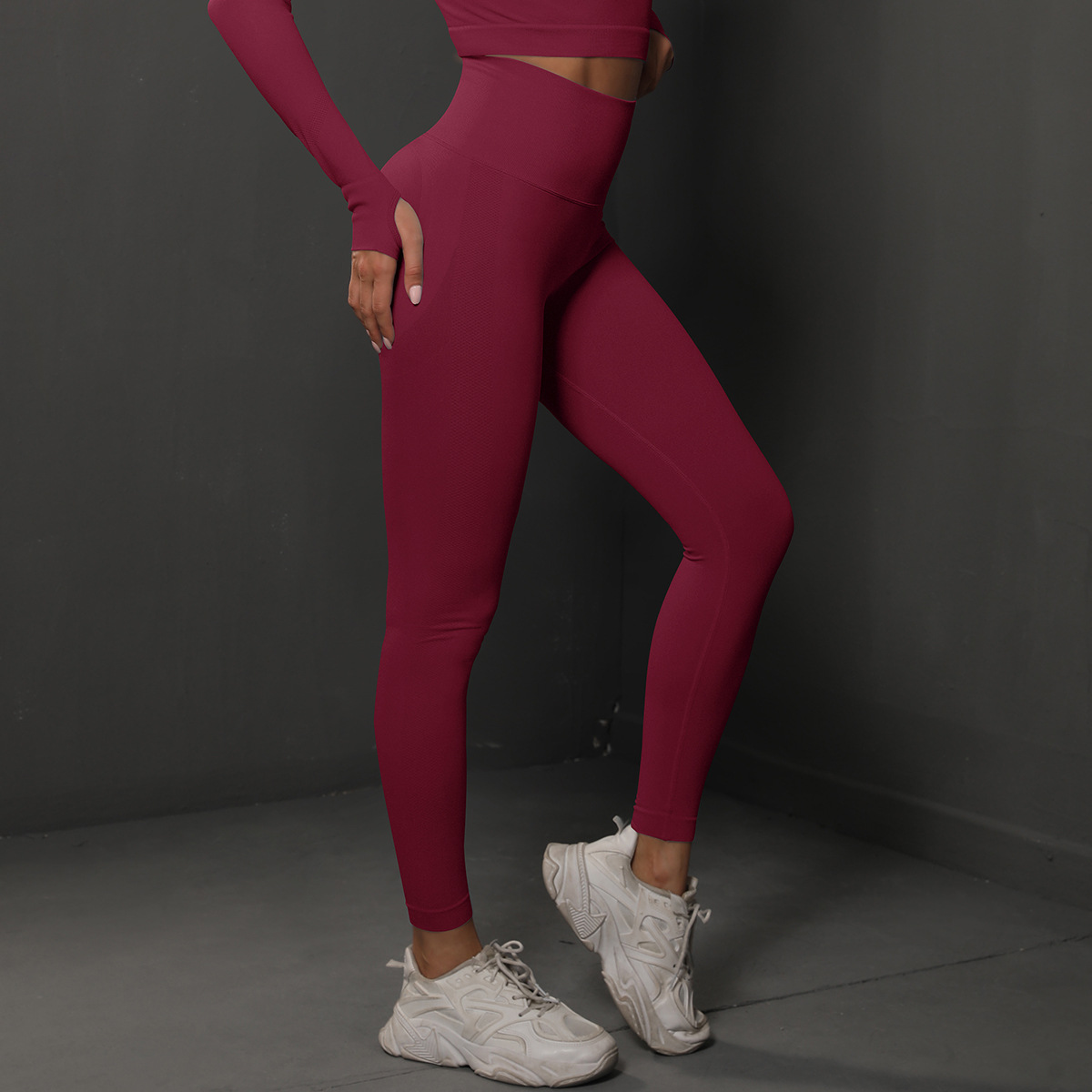 Size L Claret Red Seamless High-Waisted Yoga Pants for Women - Lift Workout Leggings for Running