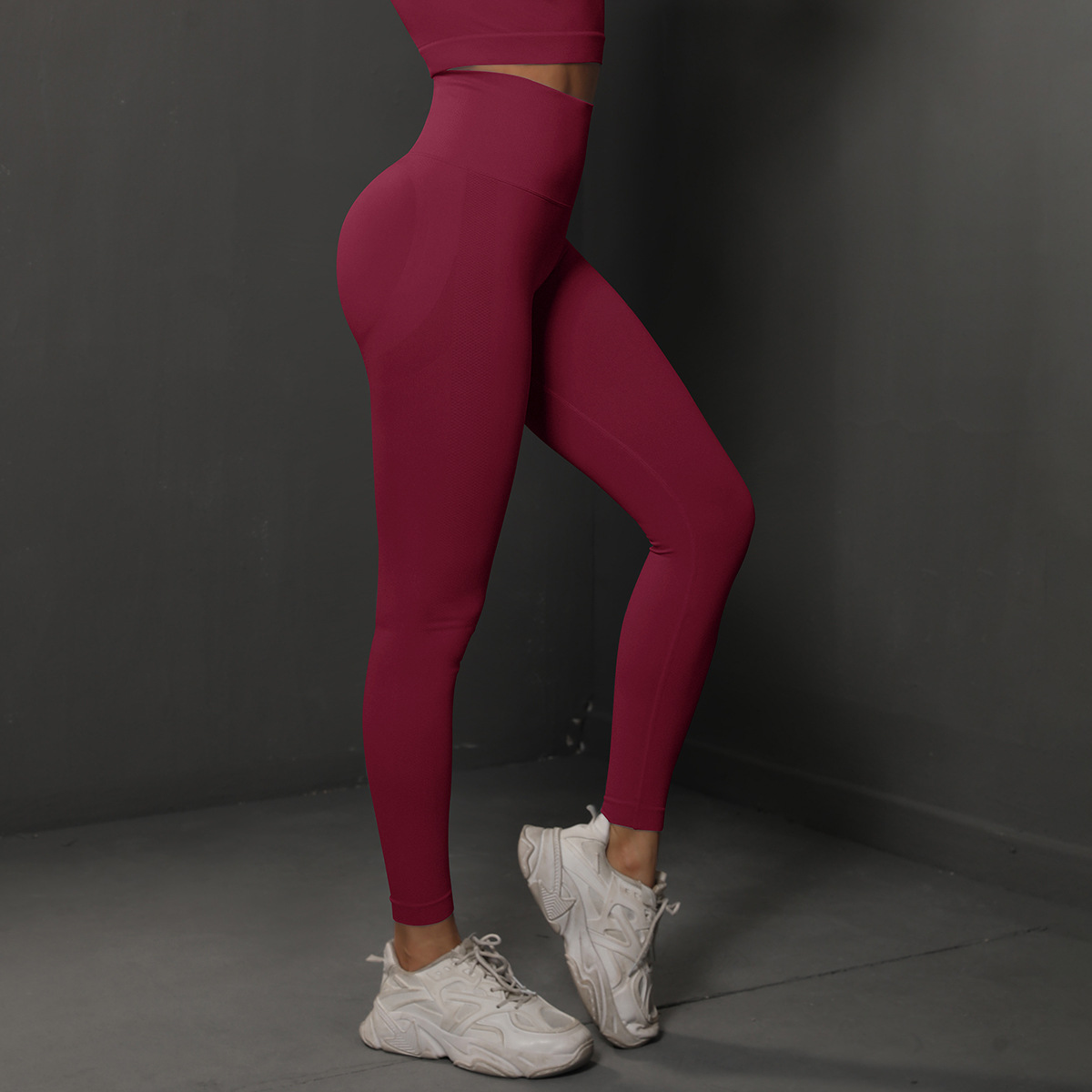 Size L Claret Red Seamless High-Waisted Yoga Pants for Women - Lift Workout Leggings for Running