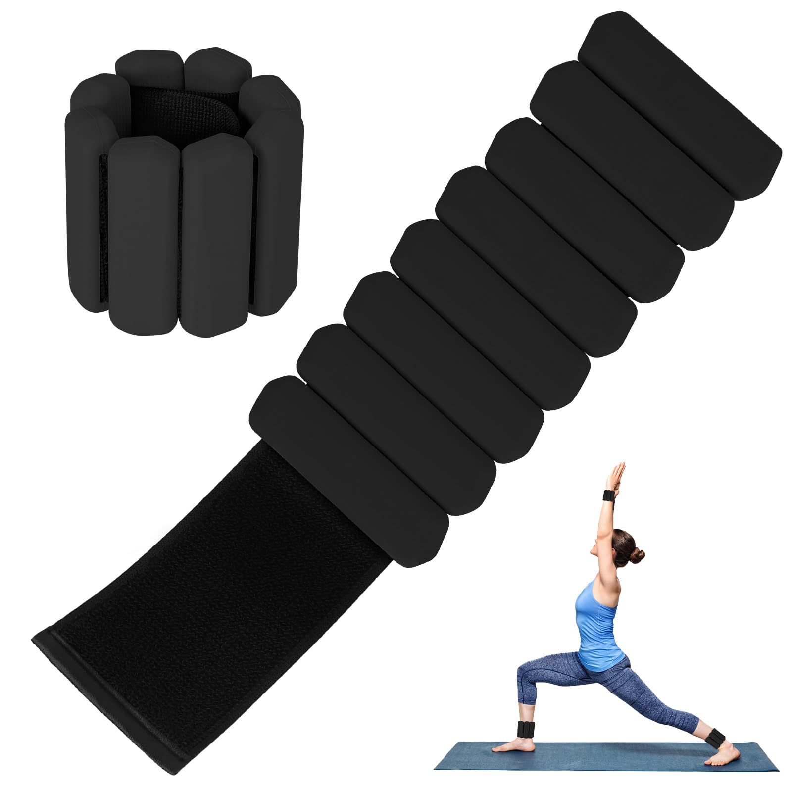 Black Adjustable Silicone Wrist & Ankle Weights - 2lb Pair (900g)