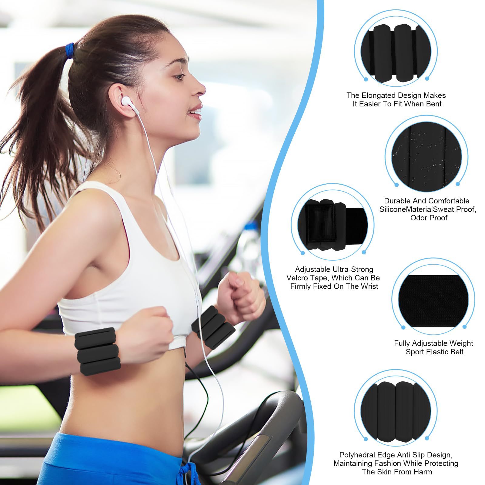 White Adjustable Silicone Wrist & Ankle Weights - 2lb Pair (900g) 