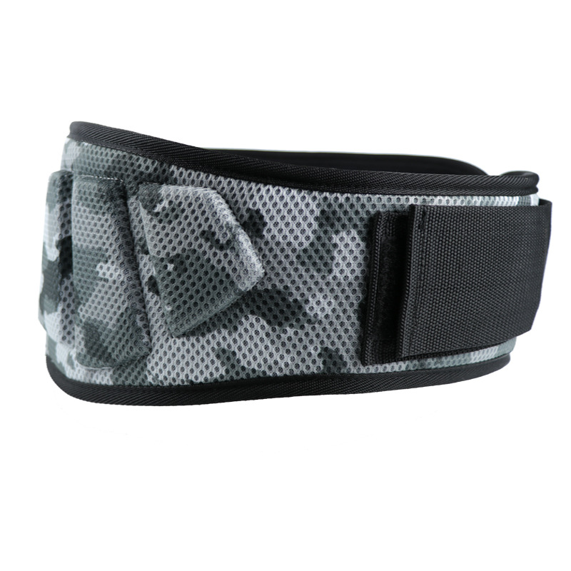 Size L Grey Camouflage Camo Weightlifting Belt - EVA Nylon Gym Belt for Squats