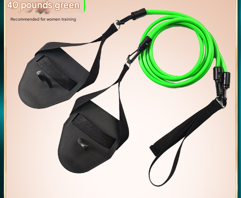 Green Flippers [Training Stroke] [40lbs] Swim Resistance Band Trainer - Dry-Land Arm Strength & Stroke Exercise Cords