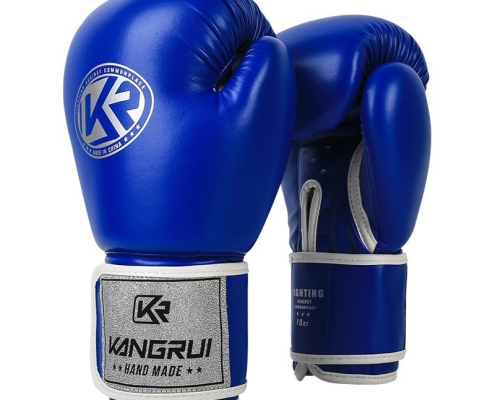Blue And Silver Durable 10oz PU Leather Boxing Gloves - Padded & Ventilated for Training