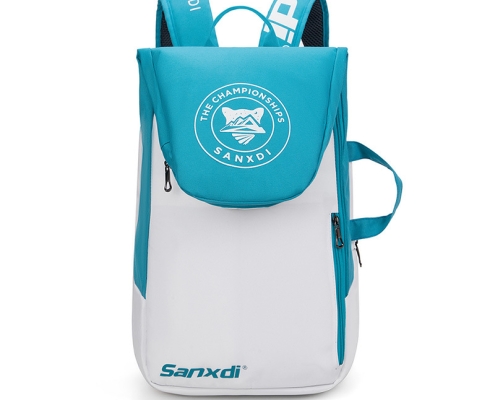 Blue and White Multifunctional Tennis & Badminton Backpack - Waterproof Racket Bag with Shoe Compartment
