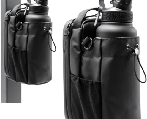 Black Magnetic Gym Water Bottle Holder Bag - Crossbody Sling Pouch for Essentials