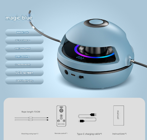 Blue Smart Electric Jump Rope Machine with Bluetooth Music