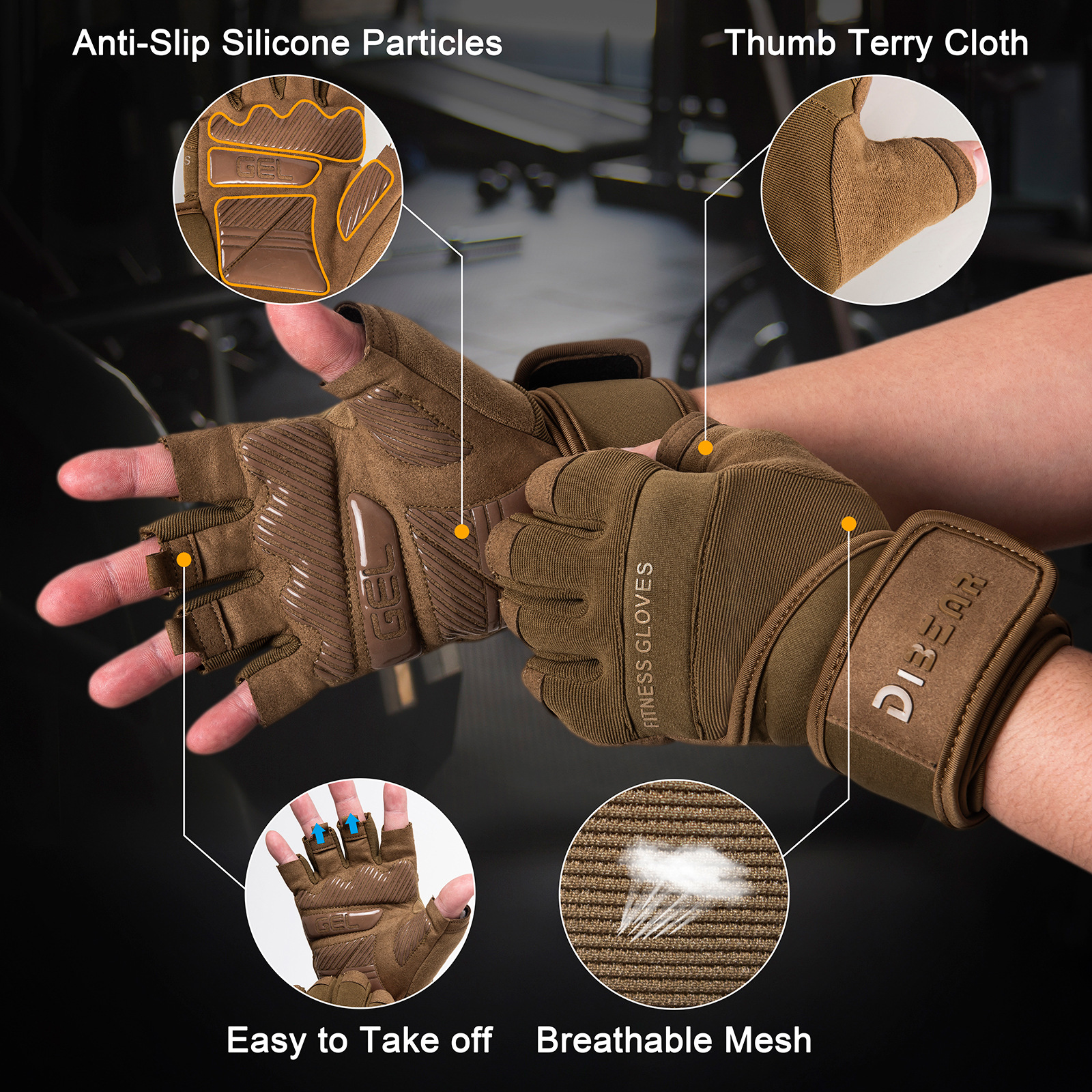 Size XXL Green Heavy Duty Workout Gloves with Wrist Support - Anti-Slip Gel Padded Gym Gloves for Weightlifting