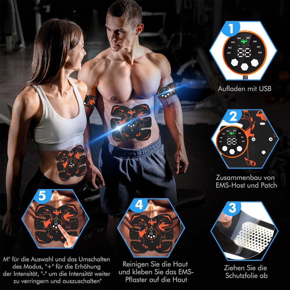 Black and Orange Ultimate EMS Muscle Stimulator Kit - USB Rechargeable Abdominal & Full Body Toner for Abs