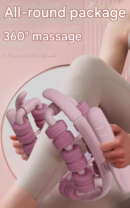 Pink 360°Wrap-Around Muscle Roller - 28-Wheel Massager for Legs