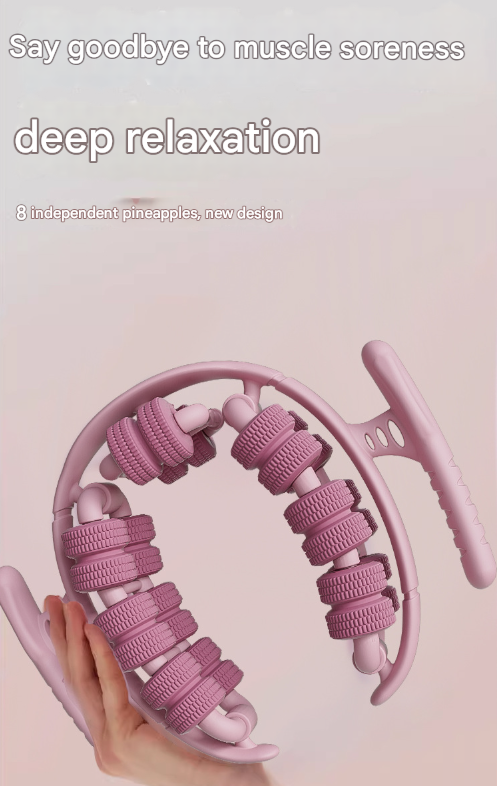 Pink 360°Wrap-Around Muscle Roller - 28-Wheel Massager for Legs