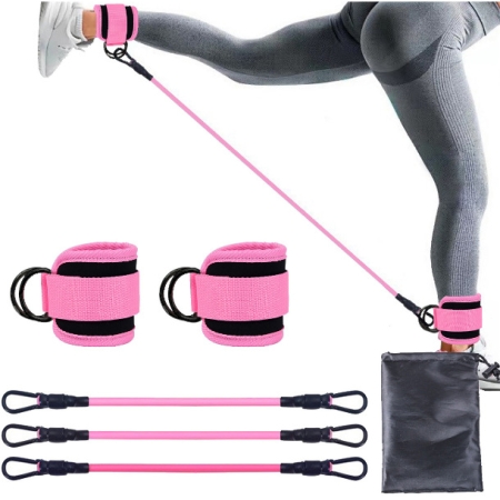 Pink Black Snap Resistance Bands Set with Ankle Straps for Glute Kickbacks & Leg Workouts (10-30lbs) Pink Black Snap Resistance Bands Set with Ankle Straps for Glute Kickbacks & Leg Workouts (10-30lbs)