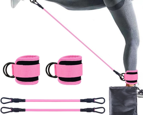 Pink Black Snap Resistance Bands Set with Ankle Straps for Glute Kickbacks & Leg Workouts (10-30lbs)