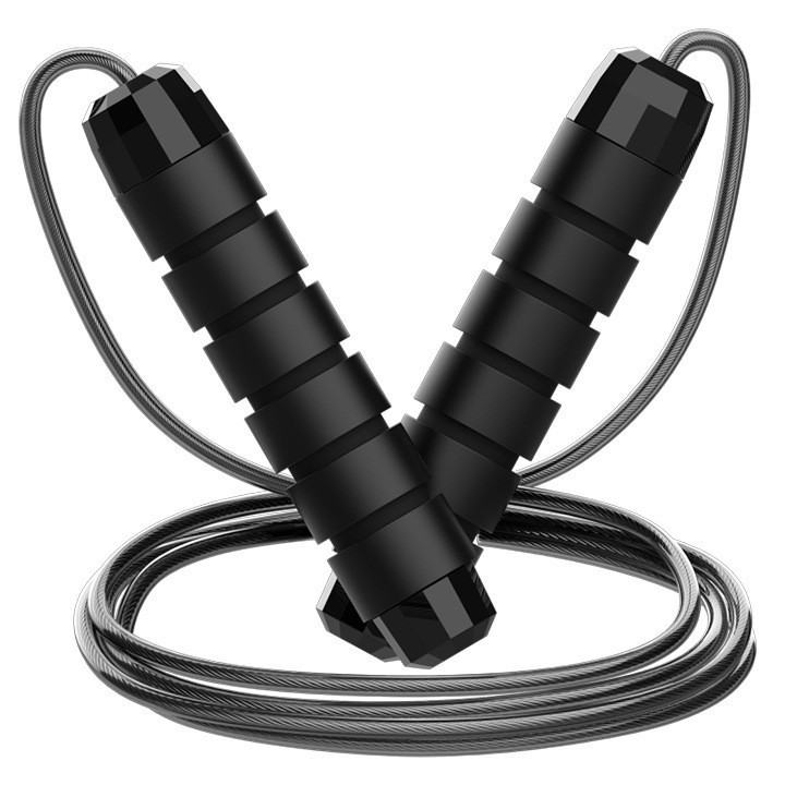 5 PCS Black Adjustable Steel Wire Speed Jump Rope Set - Professional Fitness Rope with Ball Bearings for Cardio