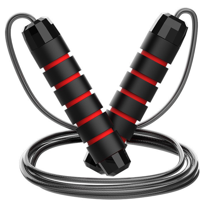 5 PCS Black-red Adjustable Steel Wire Speed Jump Rope Set - Professional Fitness Rope with Ball Bearings for Cardio