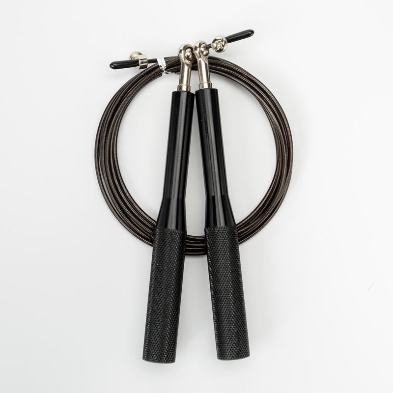 2PCS Black Pro-Grade Speed Jump Rope with Knurled Aluminum Handles - Ball Bearing System for CrossFit