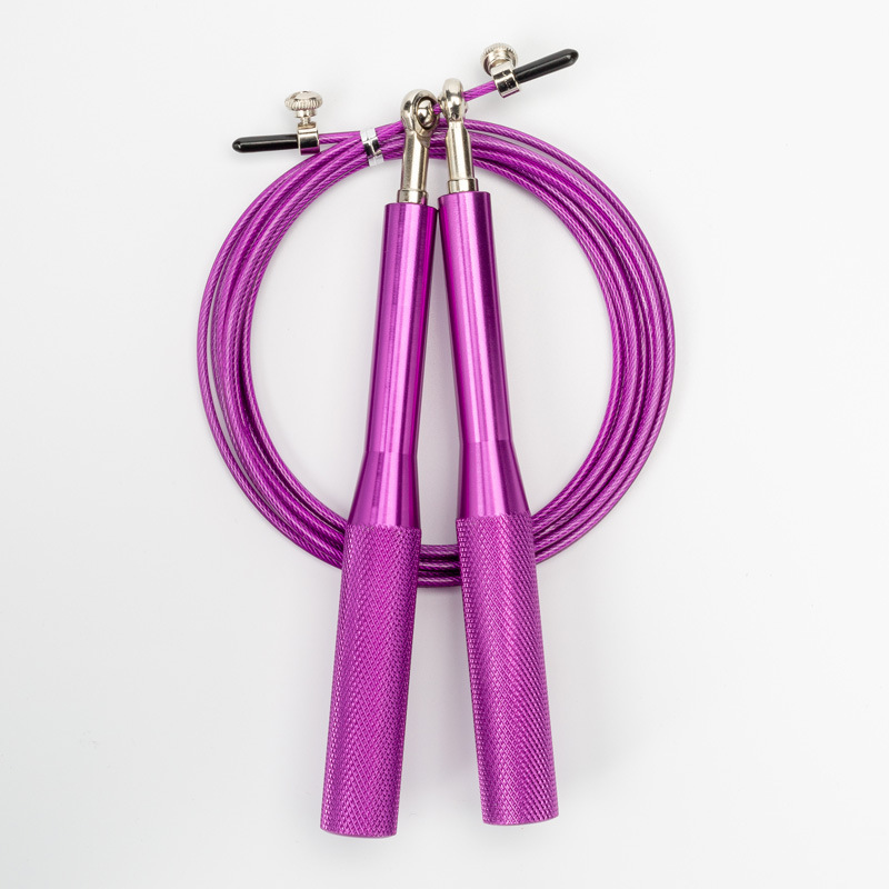 2PCS Purple Pro-Grade Speed Jump Rope with Knurled Aluminum Handles - Ball Bearing System for CrossFit