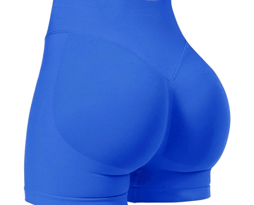 L Electric Blue High-Elastic Hip Yoga Shorts - Seamless Mid-Intensity Pilates Workout Shorts