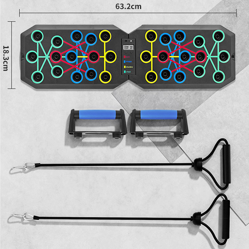 30-Hole Black Foldable Push Up Board with Resistance Bands & Non-Slip Grips for Home Gym