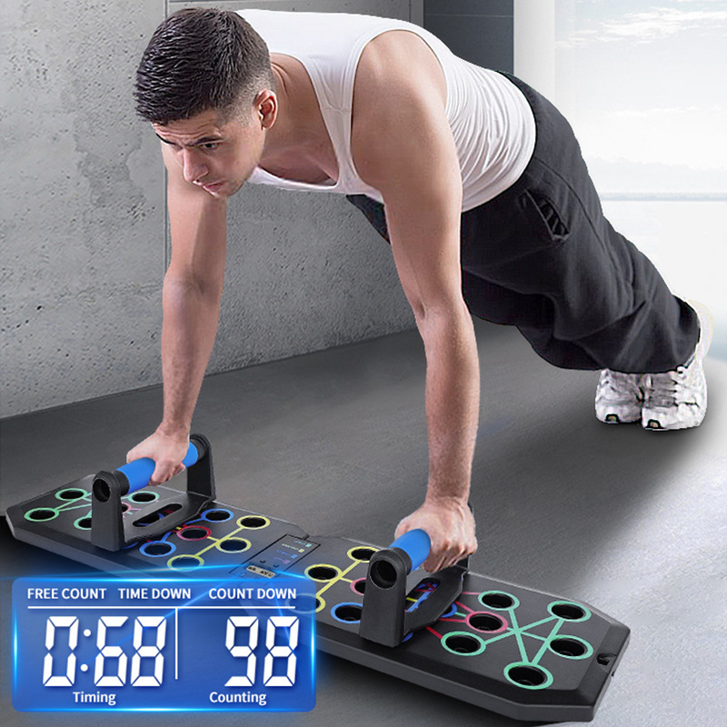 30-Hole Black Foldable Smart Push Up Board with Digital Counter/Timer