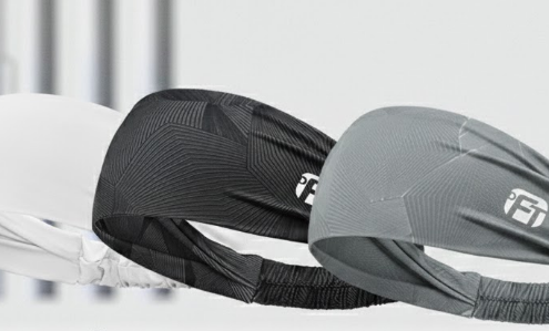 3 PCS Cooling Sports Headband Ice Silk Moisture Wicking Sweat Band for Running Gym & Yoga Non Slip White & Geometric Tech Pattern Black and Grey