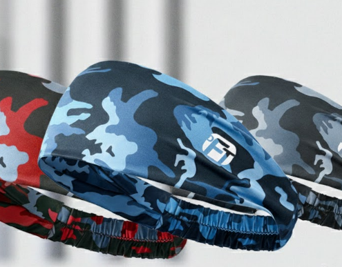 3 PCS Cooling Sports Headband Camouflage Print Ice Silk Sweat Band for Running Gym & Yoga Non Slip Stretchy Camo Red Blue & Grey