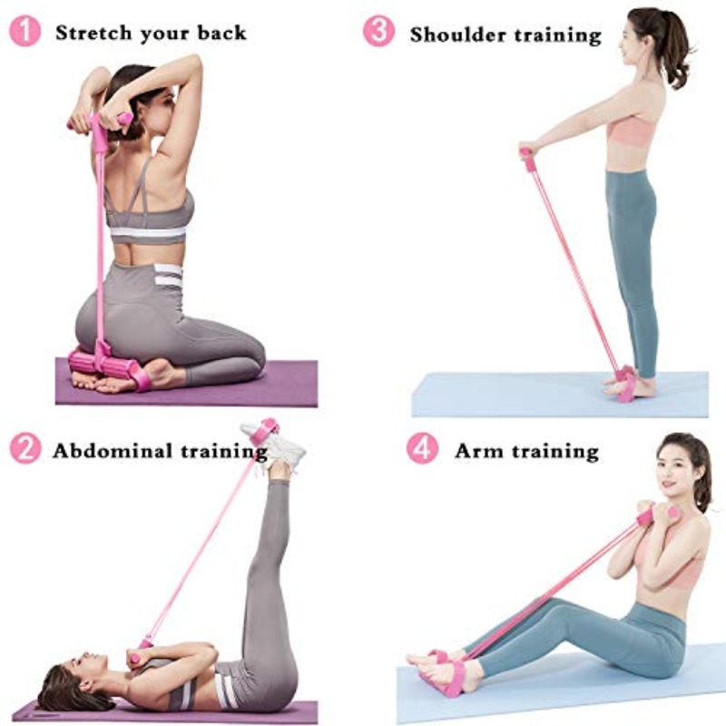 2 PCS 4-Tube Pedal Resistance Band & Figure 8 Chest Expander Purple Elastic Sit Up Pull Rope for Home Gym Yoga Pilates