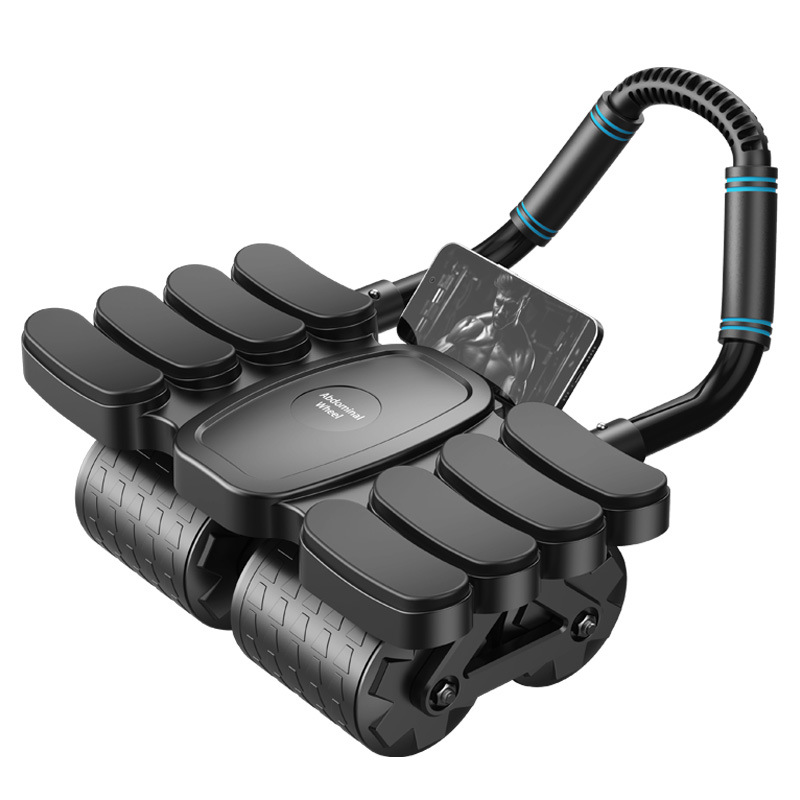 Black 4-Wheel Automatic Rebound Ab Roller with 8 Elbow Support - Core Trainer for Home Abdominal Muscle Workout (Beginner-Friendly)