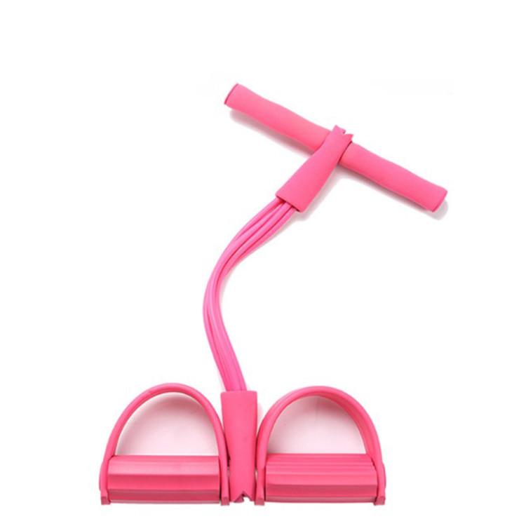 Pink Home Multi-Function Foot Pedal Resistance Trainer – 4-Strand Elastic Pull Rope for Abdominal Exercise