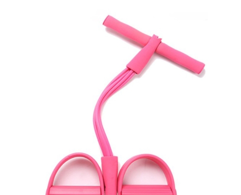 Pink Home Multi-Function Foot Pedal Resistance Trainer – 4-Strand Elastic Pull Rope for Abdominal Exercise