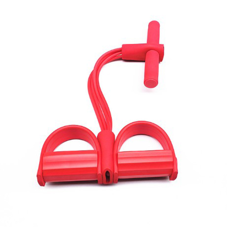 Red Home Multi-Function Foot Pedal Resistance Trainer – 4-Strand Elastic Pull Rope for Abdominal Exercise