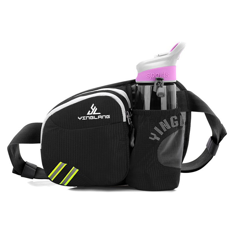 Black Lightweight Running Waist Pack with Stable Bottle Holder - Multi-Functional Nylon Sports Fanny Pack for Marathon