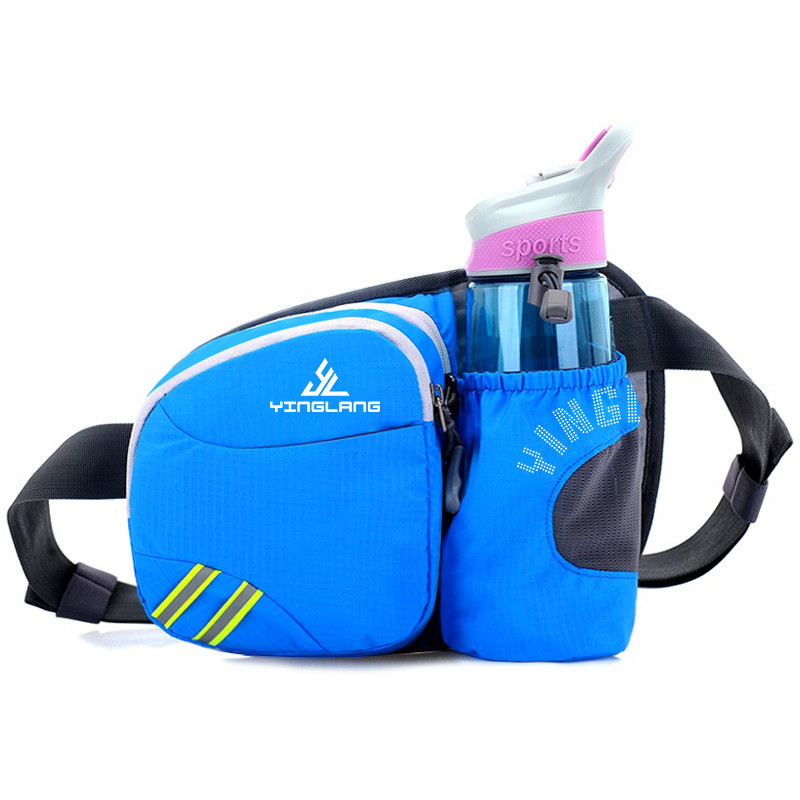 Blue Lightweight Running Waist Pack with Stable Bottle Holder - Multi-Functional Nylon Sports Fanny Pack for Marathon