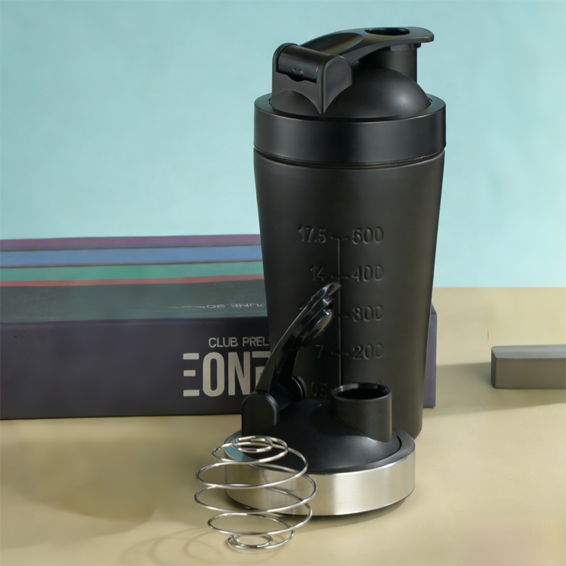 Black 500ML Premium Stainless Steel Protein Shaker Bottle - BPA-Free Metal Mixer Cup with Scale for Gym