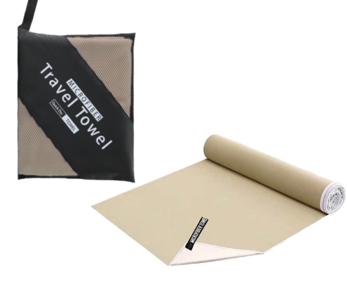 40×80CM and 76×152CM Ultra-Fine Microfiber Double-Sided Fleece Towel Set - Rapid Drying Travel & Fitness Essentials (Khaki Pink)