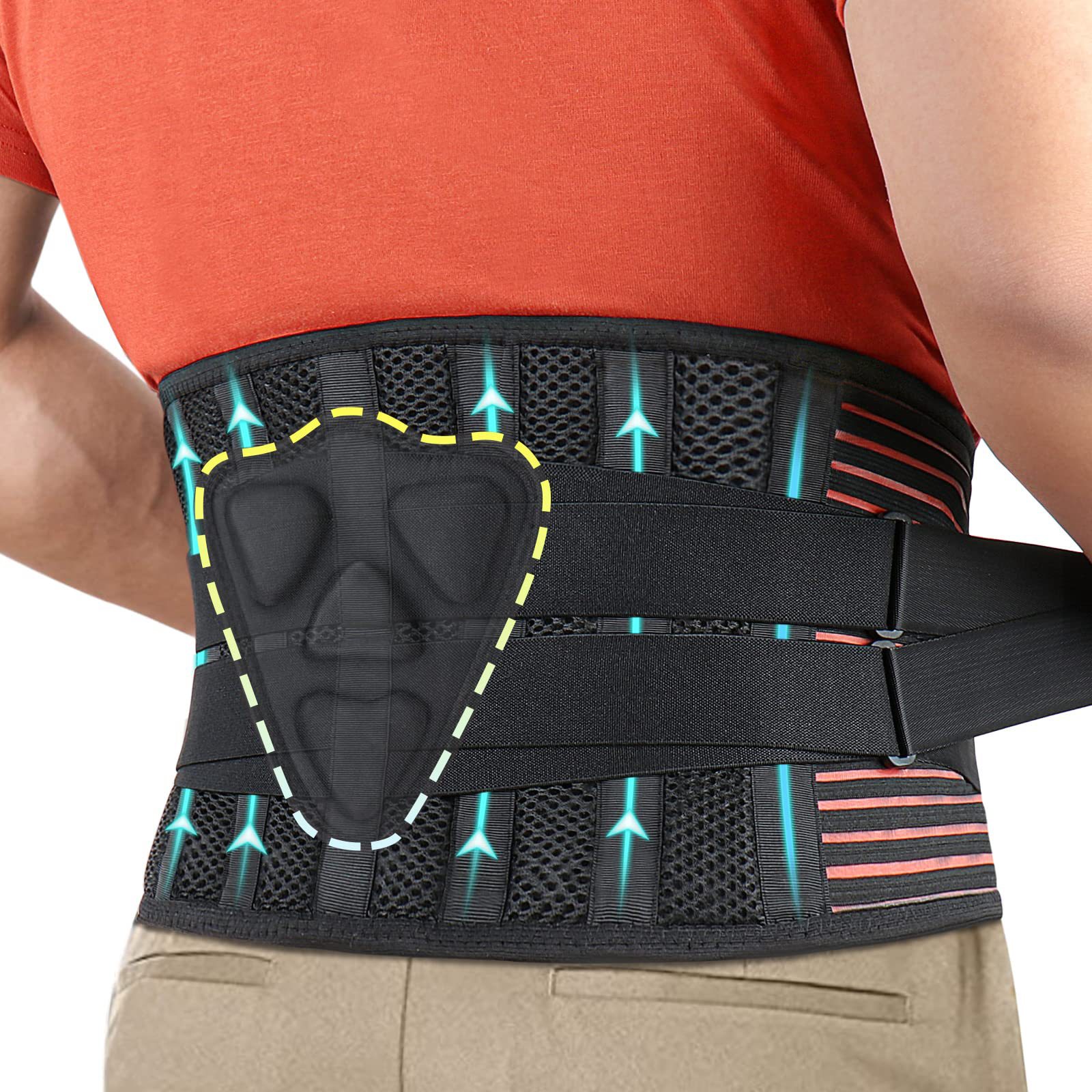 XL Size Black Double-Compression Sports Waist Trimmer with 4 Steel Plates and 2 Spring Stays for Strength Training & Back Protection