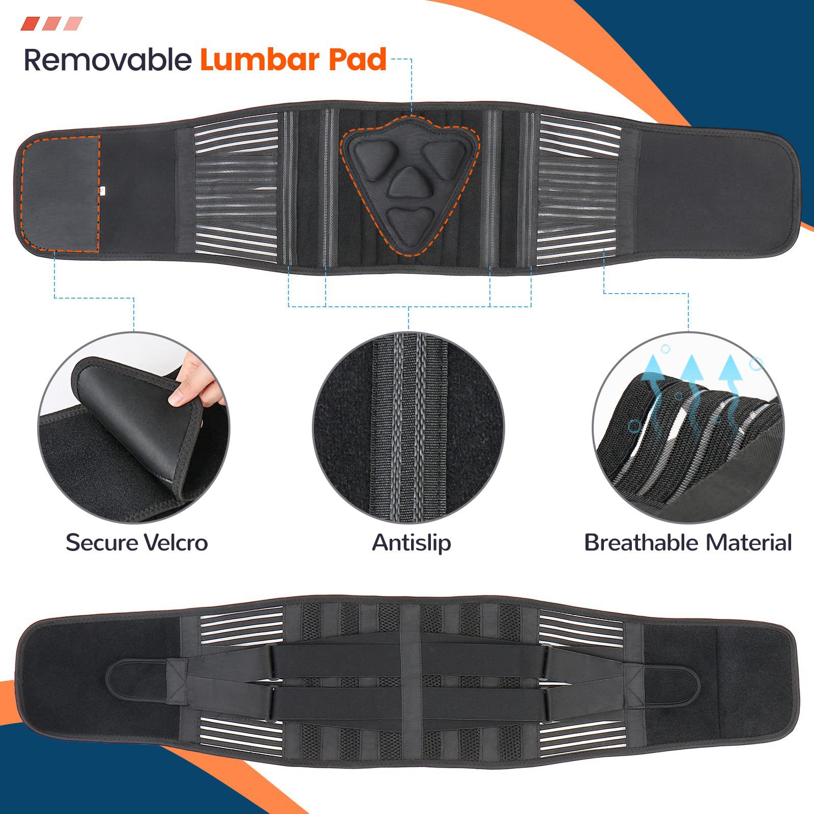 XXL Size Black Double-Compression Sports Waist Trimmer with 4 Steel Plates and 2 Spring Stays for Strength Training & Back Protection