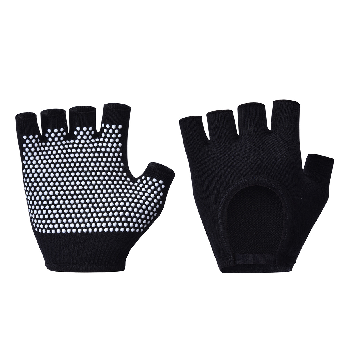 Black 2-Pack Women%27s Non-Slip Yoga Gloves - Open Back Half Finger Cotton Stretchy Grip Gloves for Aerial Yoga