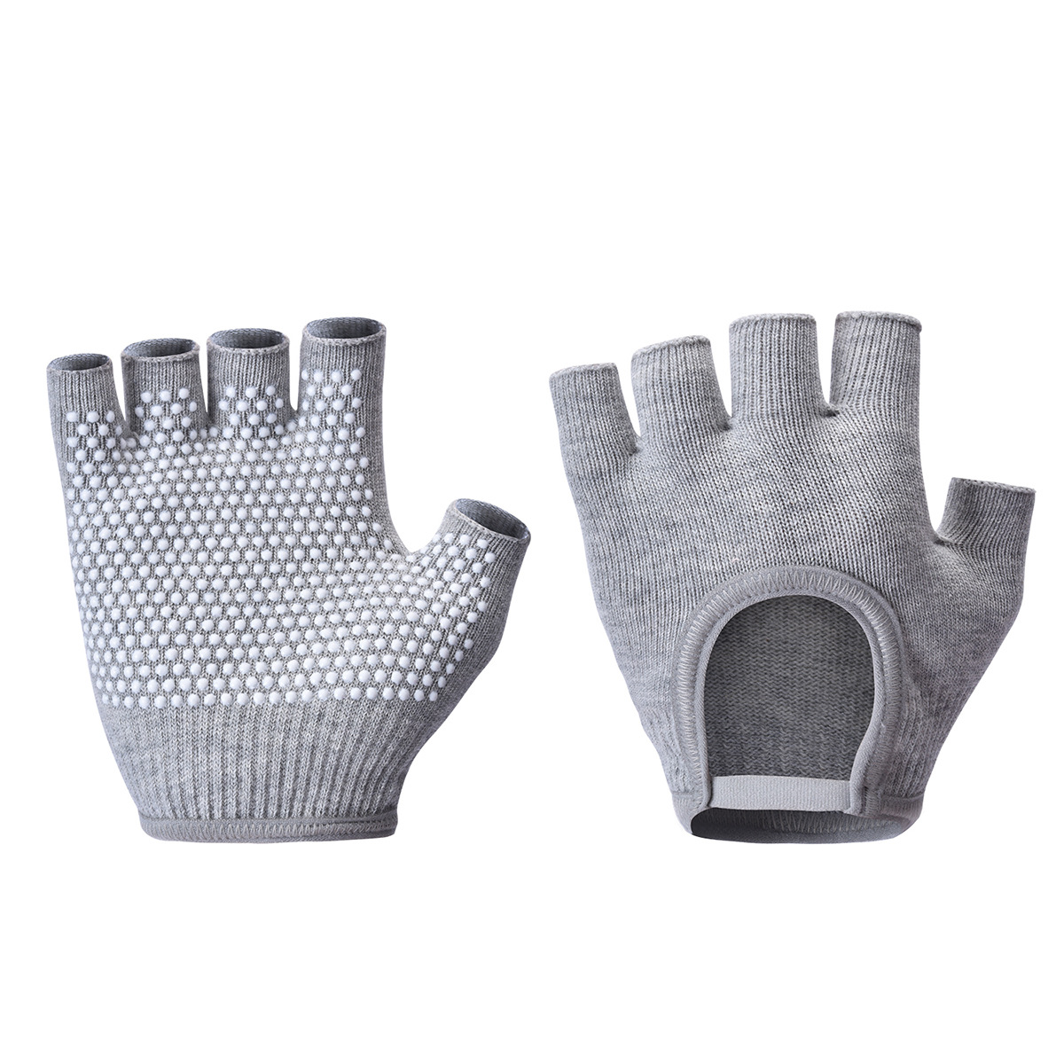 Grey 2-Pack Women%27s Non-Slip Yoga Gloves - Open Back Half Finger Cotton Stretchy Grip Gloves for Aerial Yoga