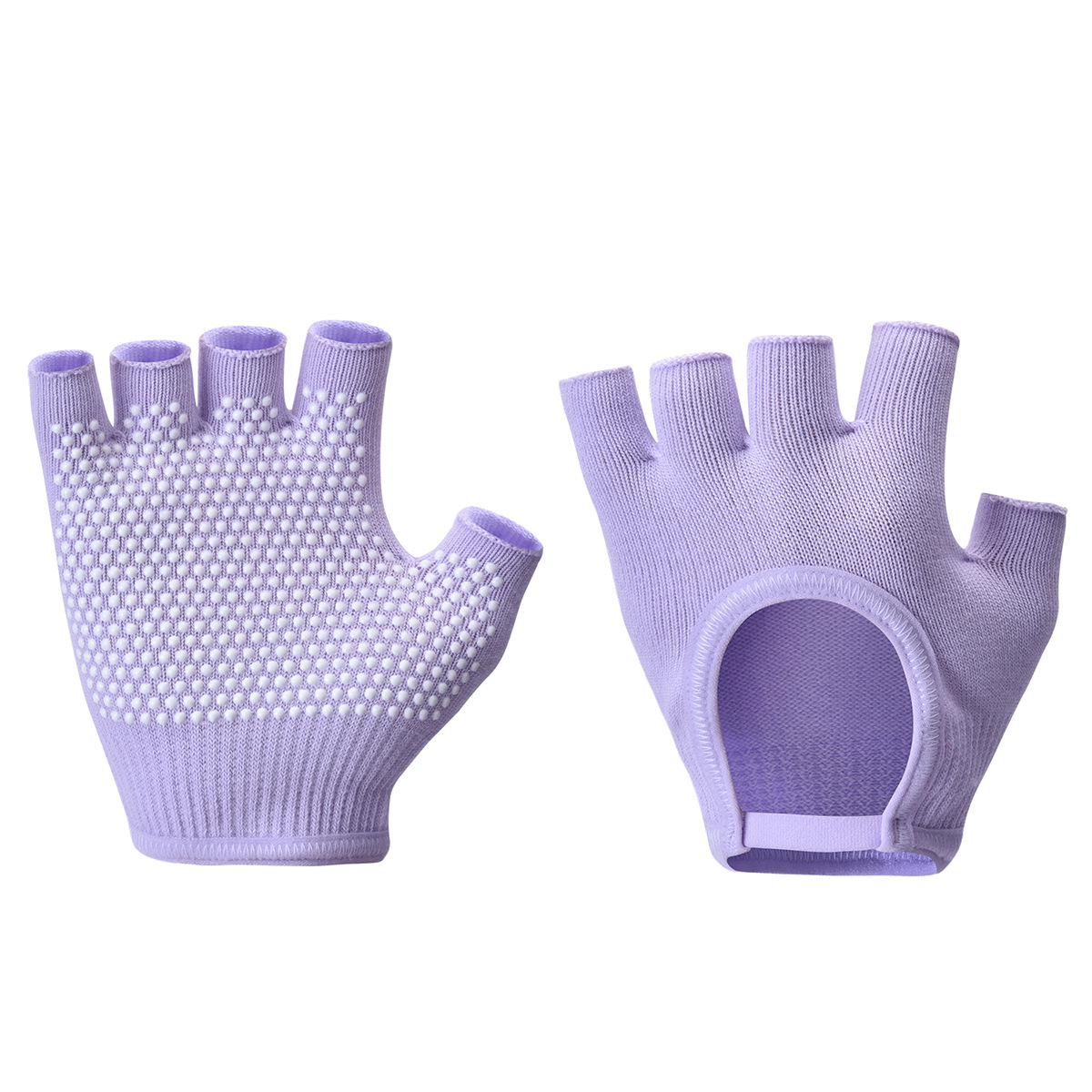 Purple 2-Pack Women%27s Non-Slip Yoga Gloves - Open Back Half Finger Cotton Stretchy Grip Gloves for Aerial Yoga